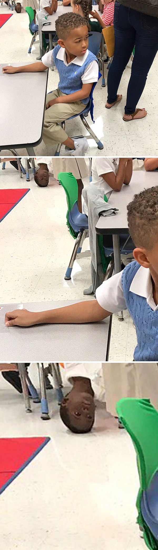 2. "Сестра фотографировала племянника в школе. Мальчик сзади по ходу потерял смысл жизни"