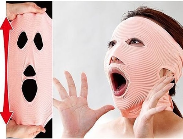 9. Маски для подтяжки кожи лица напоминают самые страшные фильмы ужасов. Тем не менее, японки, надев такую маску, еще и выполняют упражнения мышцами лица.