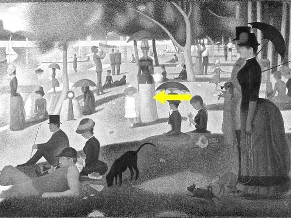 11. Какого цвета юбка на картине Жоржа Сёра "Воскресный день на острове Гранд-Жатт"?