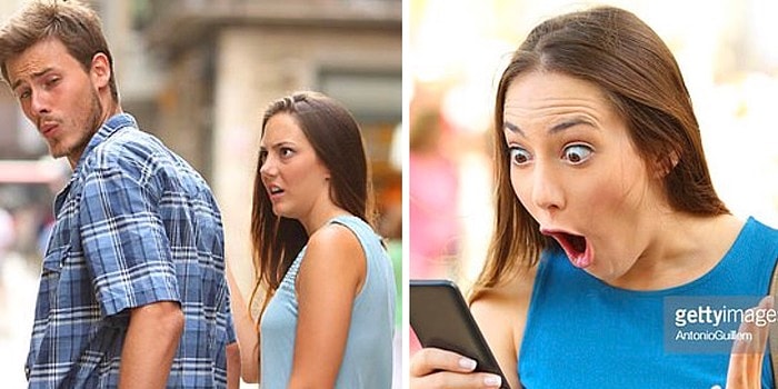 "О май гад!": Интернет-пользователи прознали, что девушка из мема "Неверный парень" снялась для серии уморительных стоковых фото