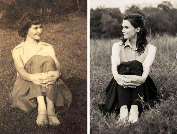 12. "Kızım bu yıl liseden mezun oluyor. Kızımın mezuniyet fotoğrafı için, annemin 1950'lerde onun yaşına yakınken çektirdiği bu fotoğrafı yeniden canlandırdık."