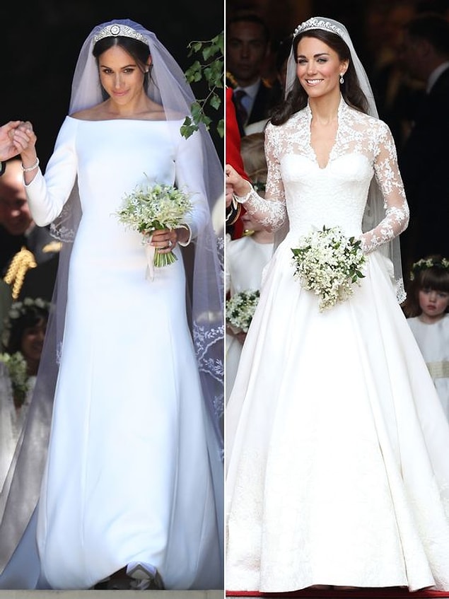 Her ne kadar Meghan Markle'ın gelinlik tercihi beğenilmeyip çok sade bulunsa da ikisi de prenses unvanlarına yakışır güzellikteydi düğünlerinde...