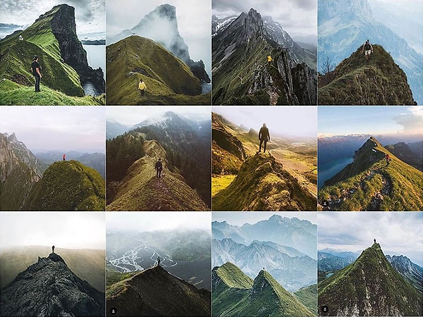 18. Человек на краю зелёного горного хребта