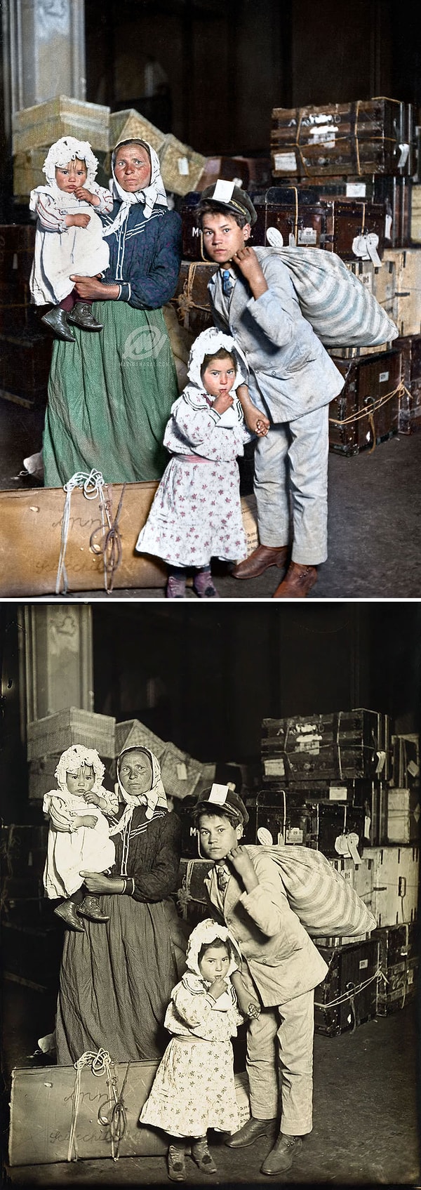 23. Итальянские иммигранты, прибывшие на остров Эллис, 1905 год.