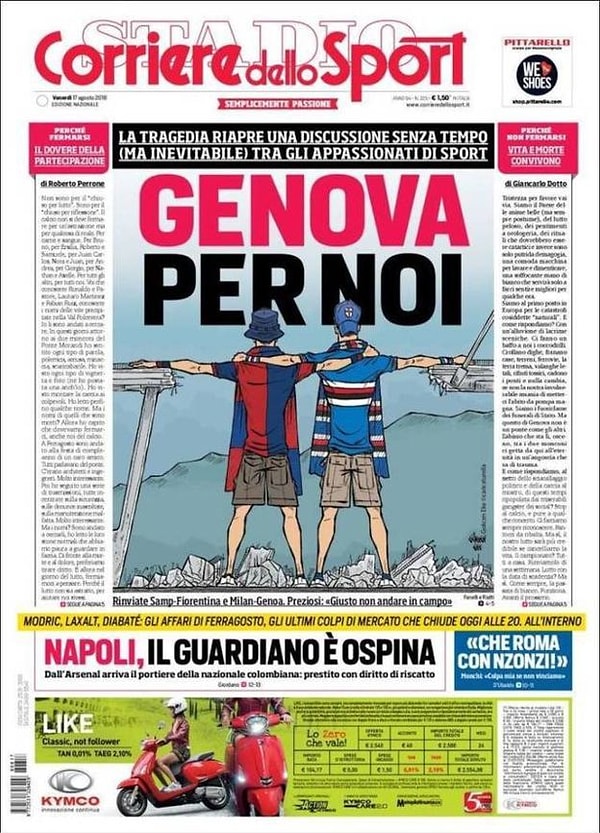 Ülkenin en büyük spor gazetelerinden Corriere dello Sport bu çizimi önceki gün baş sayfasına taşıdı.