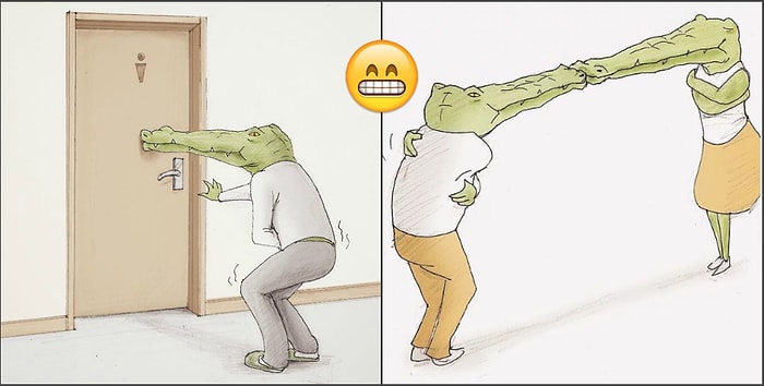 Что, если бы крокодилы жили среди нас? Японский художник показал, с какими проблемами они бы столкнулись :)