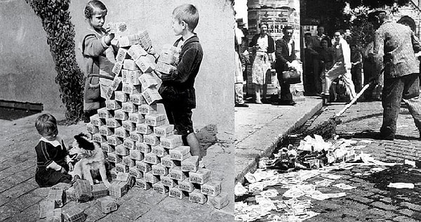 5. Роман “Черный обелиск” начинается с того, что главный герой Людвиг просит начальника о повышении жалованья. Сегодня ему уже повышали зарплату на 8 тысяч марок, но сейчас на эти деньги не купишь даже галстук. Что происходит у них в стране?