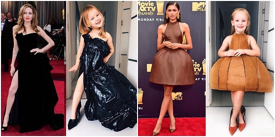 Шикарные наряды из подручных материалов: как маленькая девочка "косплеит" звезд на Красной дорожке