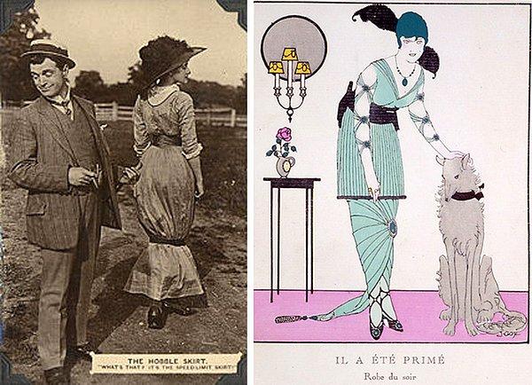 4. 1908 ve 1914 yılları arasında moda olan alt kısmı dar etekler.