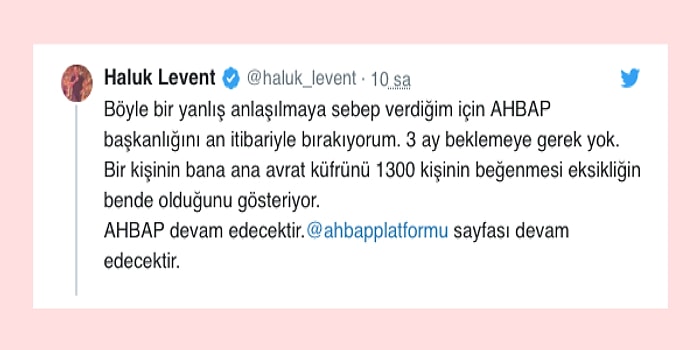 Yaptığı Paylaşımla Tepkileri Üzerine Çeken Haluk Levent AHBAP Başkanlığını Bıraktı