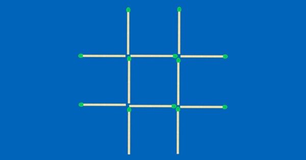 3. Из поля для крестиков-ноликов (12 спичек) нужно сделать 3 квадрата, переложив 3 спички.