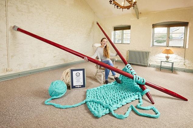 10. Largest knitting needles — 14 feet, 6.33 inches, with a diameter of 3.54 inches.