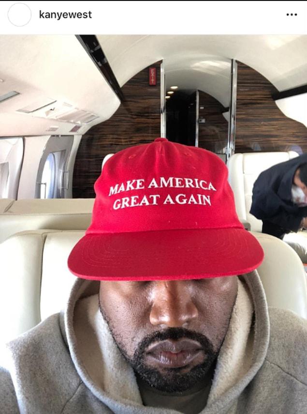 Kanye West posted a photo wearing a cap "MAKE AMERICA GREAT AGAIN" written on it.