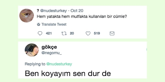 Twitter'da Bir Soru Üzerine Gelen Hem Yatakta Hem Mutfakta Kullanılabilecek Cümle Örnekleri