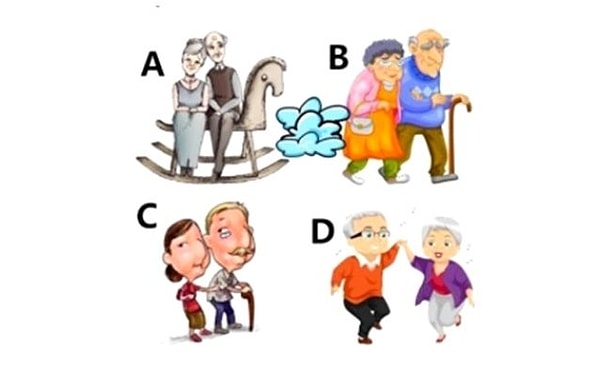 Просто взгляните на эти четыре пары пожилых людей. Какая из них, по вашему мнению, самая счастливая?