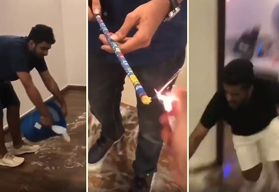 Havai Fişek ve Köpüklü Suyla Arkadaşlarını Fena Şakalayan Eleman