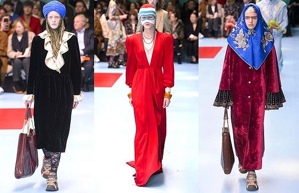 Bu tartışmalar moda dünyasını etkilemiyor. Bu yıl Gucci'nin eşarp, başörtüsü ve boneleri sıkça kullandığı koleksiyonu epey ses getirdi.