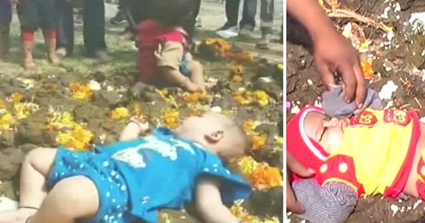 3. Детей еще и натирают навозом на счастье. В Индии верят, что все это принесет детям здоровье и защиту свыше.