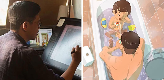 Итальянский художник показал все сложности, с которыми он сталкивается, когда воспитывает ребёнка самостоятельно