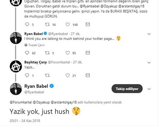 Daha önce twitter hesabından kendisine ‘Yazık’ diyen takipçisine ‘Yazık yok, sadece sus’ yanıtını veren Babel bu kez de Instagram’da hayrete düşüren bir çıkış yaptı.