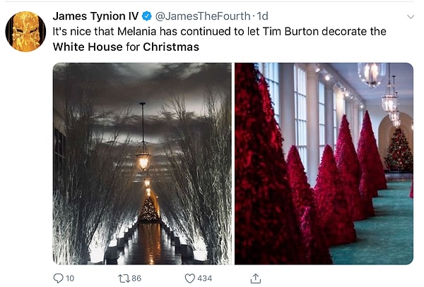 7. «Это здорово, что Мелания снова позволила Тиму Бертону украсить Белый дом к Рождеству».
