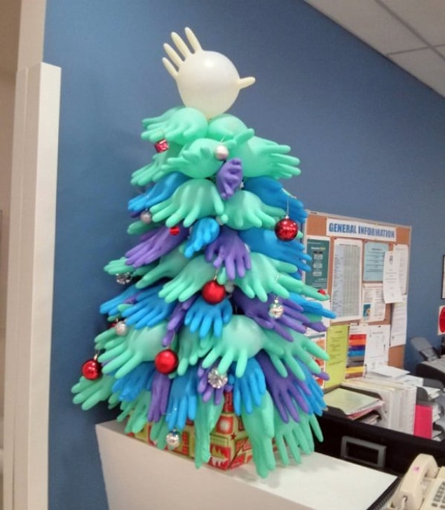 13. Who knew that latex gloves can be used as Christmas tree?