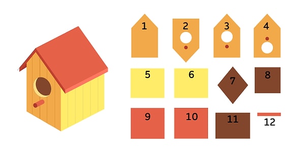 9. Какой набор деталей вам понадобится для того, чтобы смастерить скворечник справа?