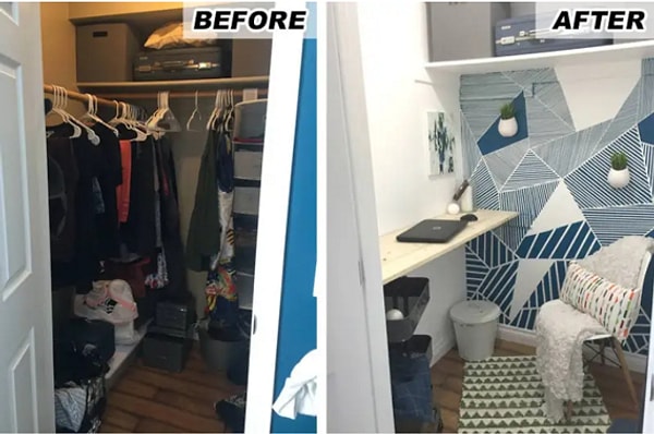 5. Минус неопрятный шкаф, плюс минималистское рабочее пространство.