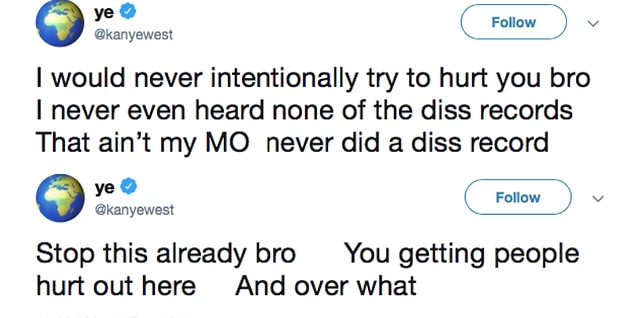 He tweeted he never intended to hurt him intentionally.