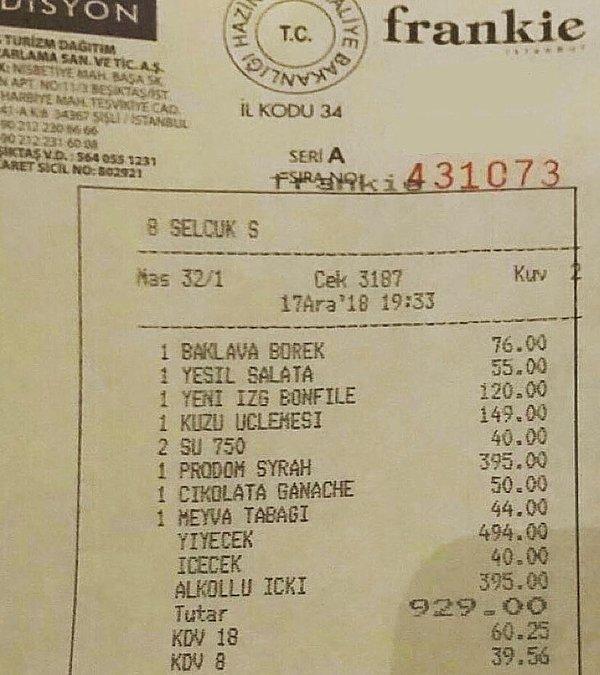 2. Frankie de İstanbul'un en sükseli restoranlarından biri. Buraya gitmek istiyorsanız yeşil salata için 55 TL vermeyi de gözden çıkarmanız gerekiyor.