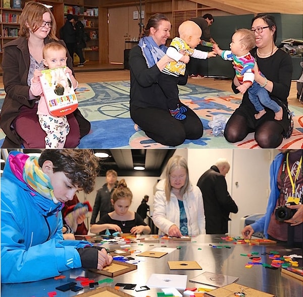 У входа есть парковочные места для колясок, но если вы не хотите доставать ребенка из коляски, вы можете объехать всю библиотеку на ней.