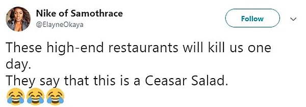 Эта кенийская женщина, поделившаяся своим опытом в социальных сетях, говорит: «Эти дорогие рестораны убьют нас однажды. Они утверждают, что это салат Цезарь».