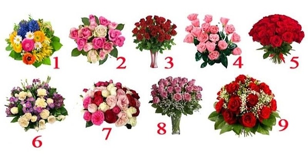 Перед вами картинка с разными букетами. Выберите тот, который вам больше всех понравился, и жмите на ответ.