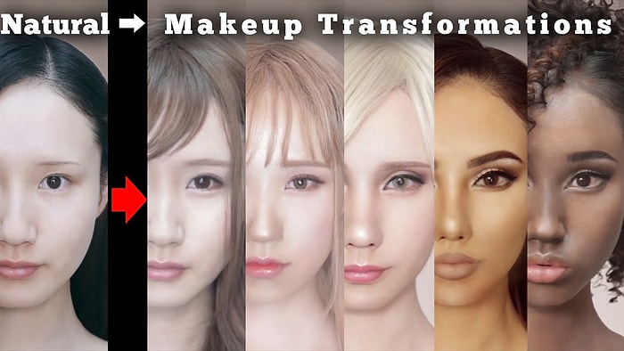Девушка меняет национальность и расы с помощью макияжа