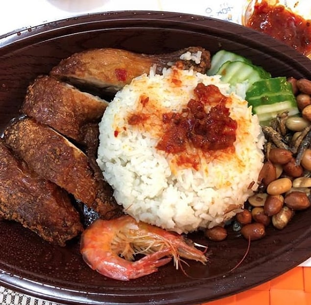 7. Malaysia – two servings of nasi lemak (a rice dish that's typically served with meat, anchovies, peanuts, and a boiled egg)