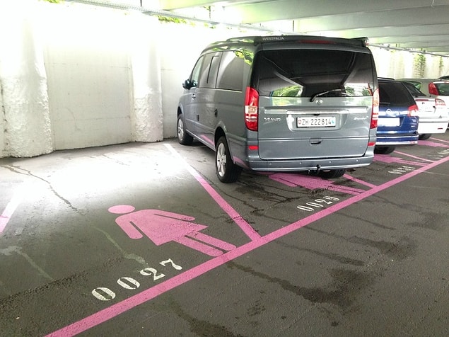 8. In Switzerland, female parking spaces that are located closer to exits.