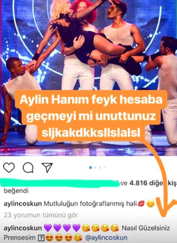 6. Şarkıcı Aylin Coşkun, fake bir hesapla kendi fotoğraflarının altına yorum yaparken yakalanmıştı...