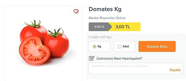 Başka bir zincir markette de benzer fiyatlar var. Tabii domatesin pek çok çeşidi olduğu için en ekonomiğini listeye ekledik.