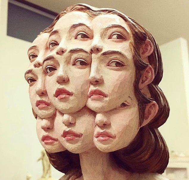 14. Japon sanatçı Yoshitoshi Kanemaki, insan yüzlerini manipüle ederek ahşap üzerinde sanatına malzeme olarak kullanmayı çok seviyor.