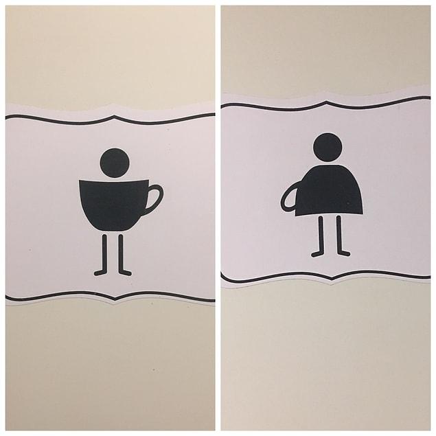 3. Turn the cups upside down. Here you have a creative restroom sign.