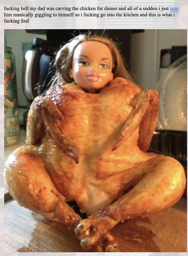 2. "This dad who created a Bratz doll/chicken hybrid."