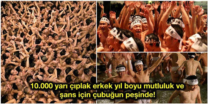 500 Yıllık Gelenek! Japonya'da Düzenlenen Saidai-ji Eyo Festivalinde Binlerce Yarı Çıplak Erkek "Şanslı Çubuğu" Bulmak İçin Buz Gibi Suya Daldı