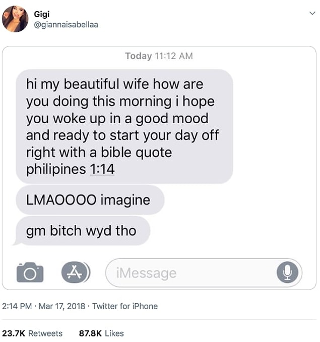 16. "And the boyfriend who sent a romantic "good morning" text:"