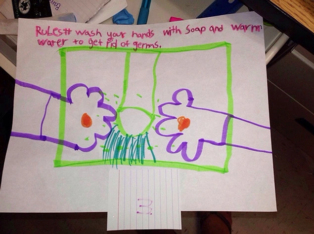 "My 2nd grade teacher friend had a class assignment to draw the best way to prevent germs. This kid did not fail to disappoint."