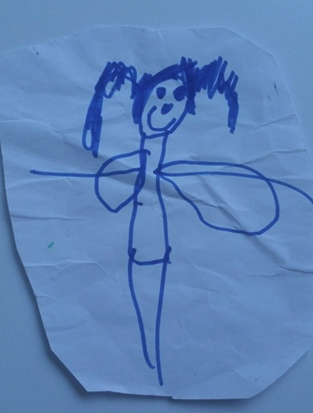 “My son drew his sister. Those are fairy wings of course and not a giant pair of floppy boobs!”
