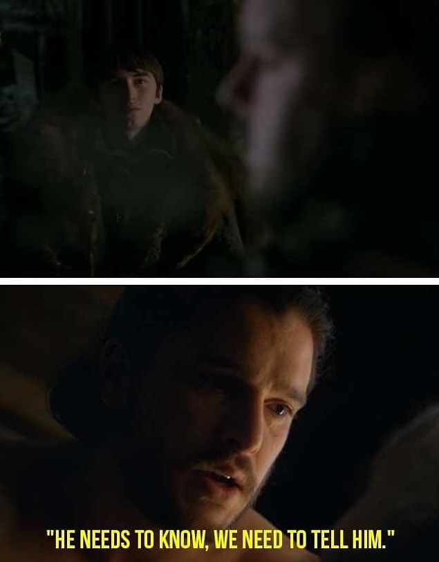 Then we have Sam and Bran chatting and presumably coming up with a plan of attack on how to tell Jon, in the least awkward way possible, that he just had sex with his aunt.