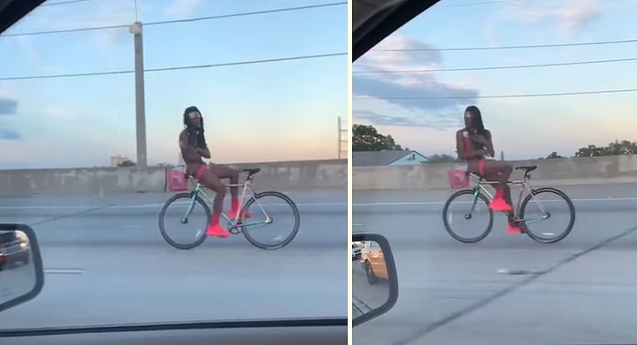 Ters Şekilde Bindiği Bisikletini Araçların Arasında Kullanan Rahatsız Adam