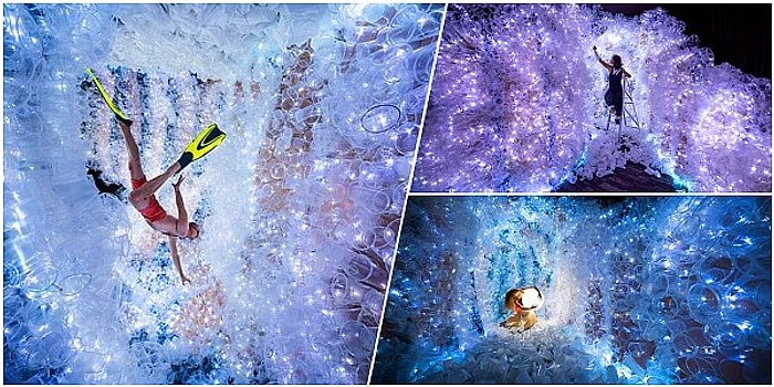 Denizlerimizin Kirliliğine Dikkat Çekmek İçin 18 Bin Adet Kullanılmış Plastik Bardaktan Mağara Yapan Sanatçı: Von Wong