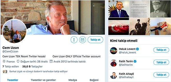 Ayrıca gerçek @CemCUzan hesabının takip ettiği kişiler arasında Cem Uzan’ın oğlu Sinan Uzan’ın Twitter hesabı da görülüyor.