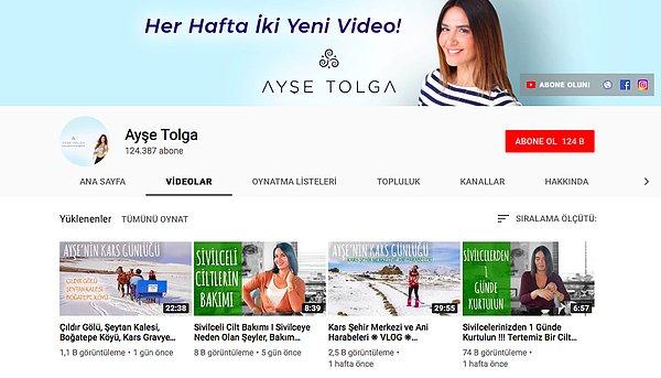 8. Ayşe Tolga da Youtube'da aktif olarak video üreten ünlülerden. Sağlık, iyi yaşam, spor ve güzellik gibi konularda içerik üretiyor.